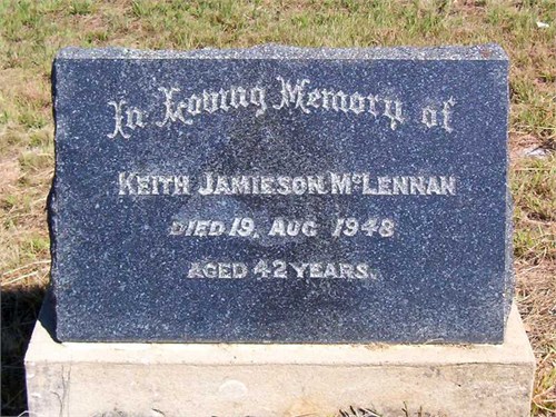 Photo of headstones/Keith Jamieson McLennan d1948 hdstn Kilcoy